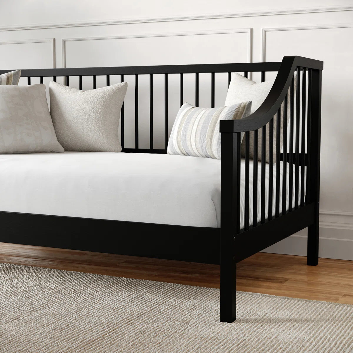 Martha Stewart Neely Wooden Platform Daybed With Spindles And Wood Slat Foundation